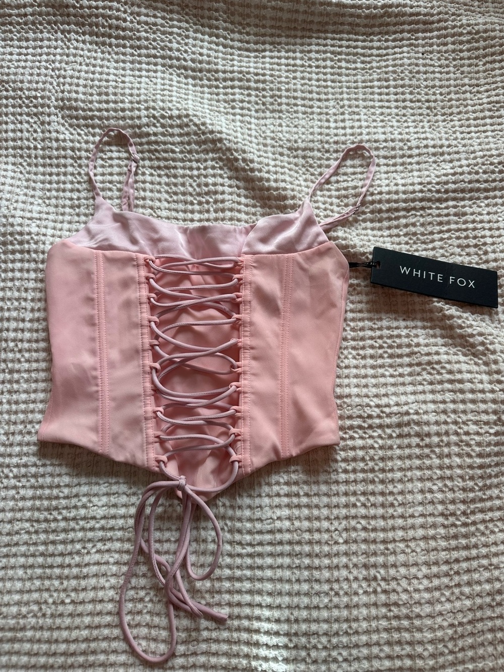 Women's Baby Pink Lace-Up Corset Crop Top by White Fox